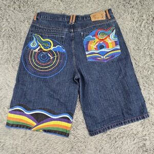 Y2K SubStanz Urban Revolution 38X13* Abstract Embroidered Distressed Denim Short